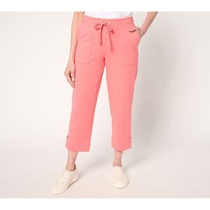 Sport Savvy Women's Plus Sz Pants 2X French Terry Capri Pant Button Pink